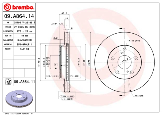 Brembo Remschijven 09.A864.11