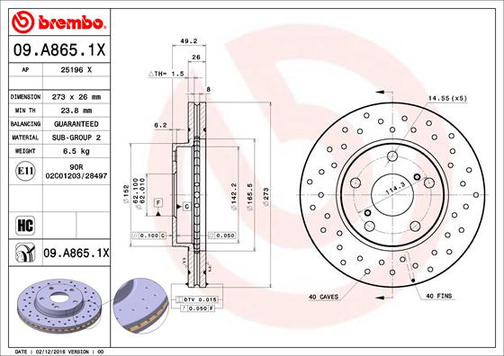 Brembo Remschijven 09.A865.1X