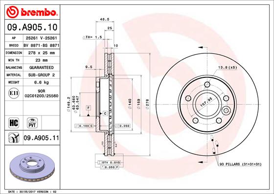 Brembo Remschijven 09.A905.11