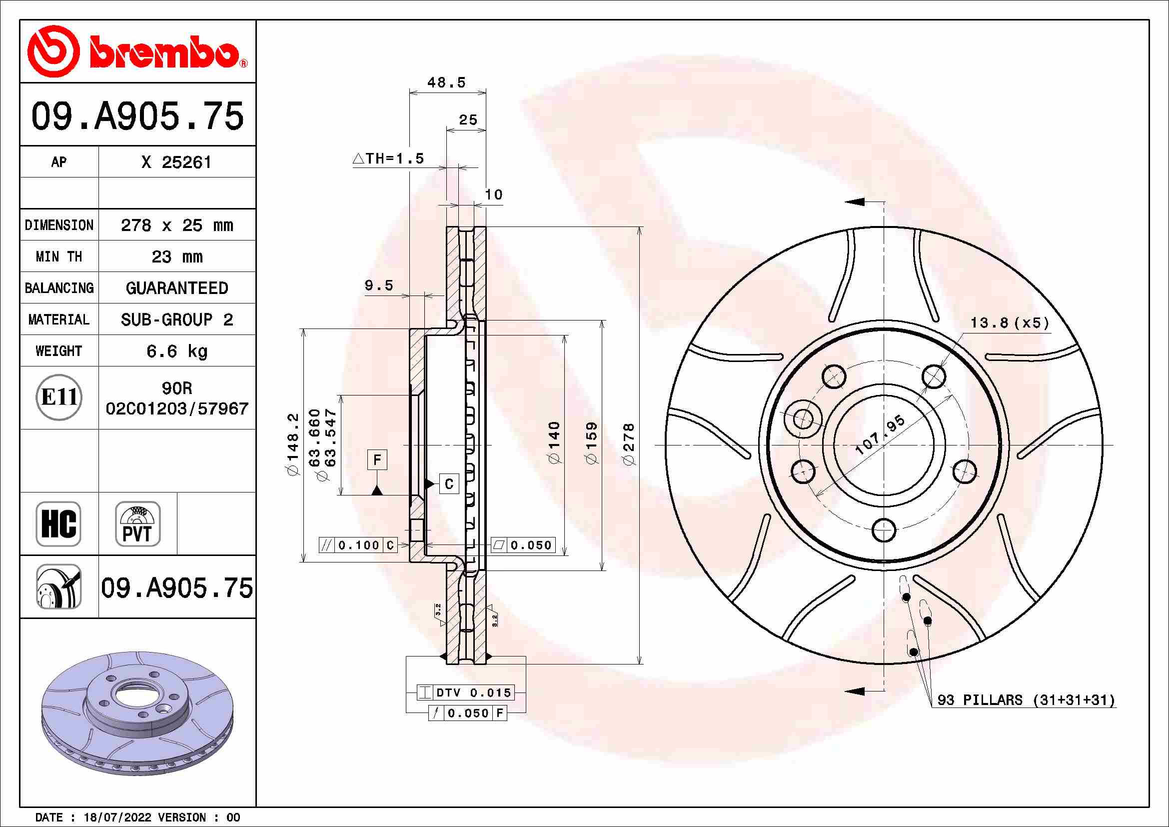 Remschijven Brembo 09.A905.75