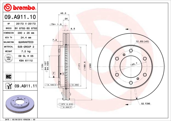 Brembo Remschijven 09.A911.11