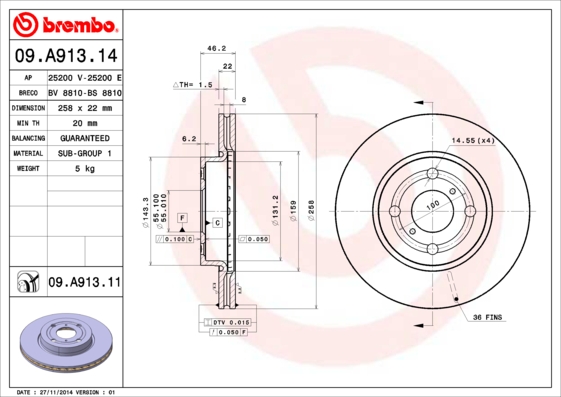 Remschijven Brembo 09.A913.14