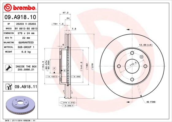 Brembo Remschijven 09.A918.11