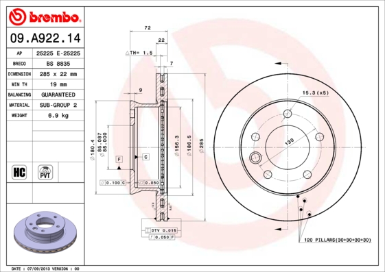 Brembo Remschijven 09.A922.14