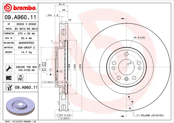 Remschijven Brembo 09.A960.11