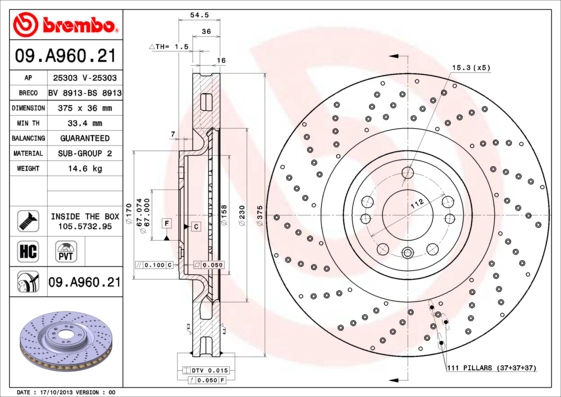 Brembo Remschijven 09.A960.21