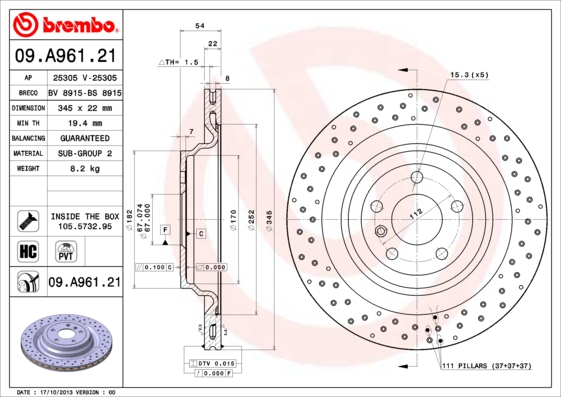 Brembo Remschijven 09.A961.21