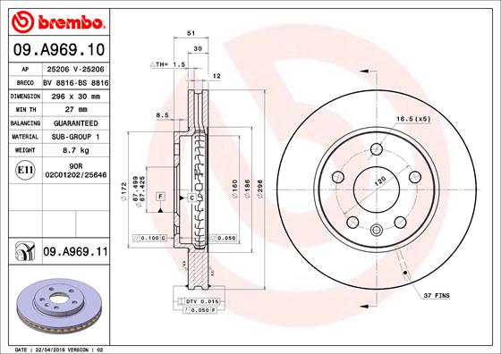 Brembo Remschijven 09.A969.11