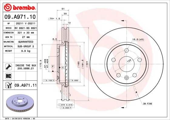 Remschijven Brembo 09.A971.11