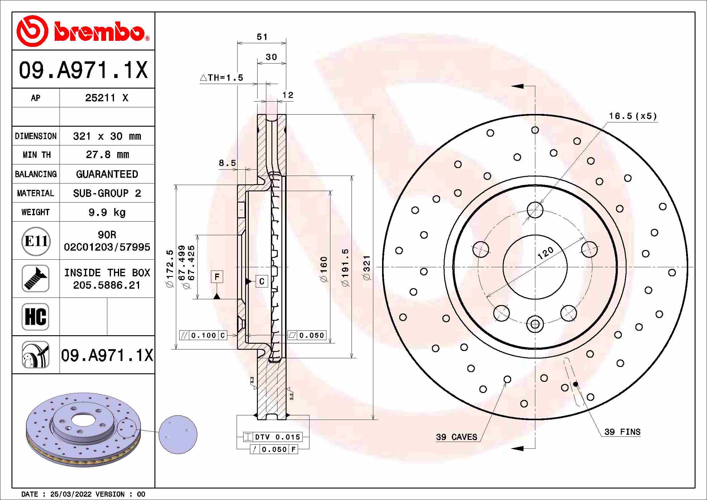 Remschijven Brembo 09.A971.1X