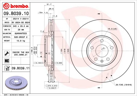 Brembo Remschijven 09.B039.11