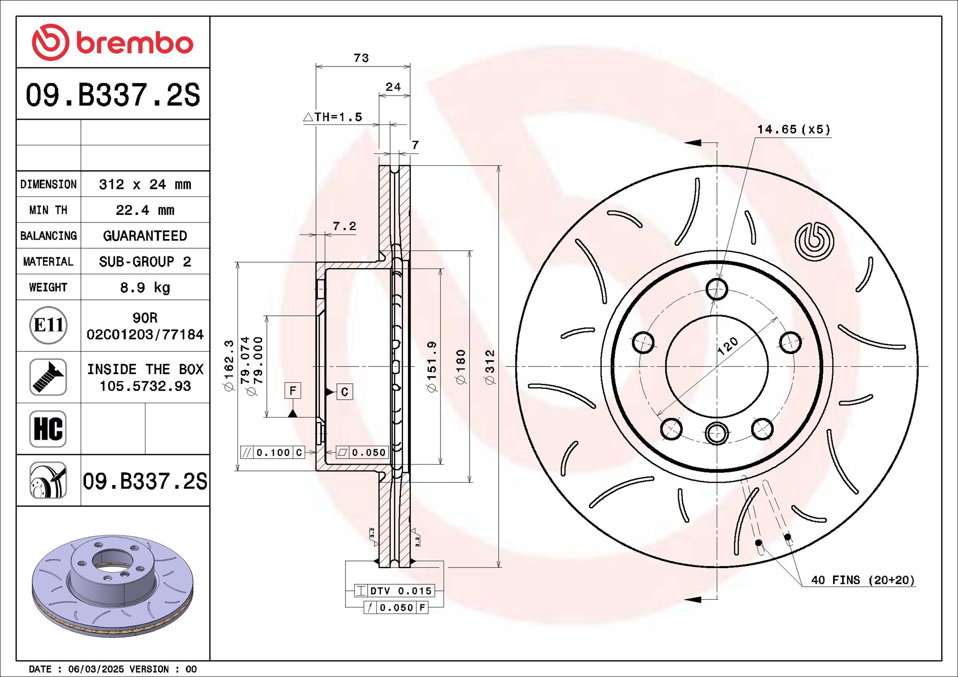 Remschijf Brembo 09.B337.2S