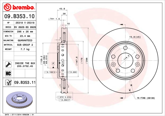 Remschijven Brembo 09.B353.11