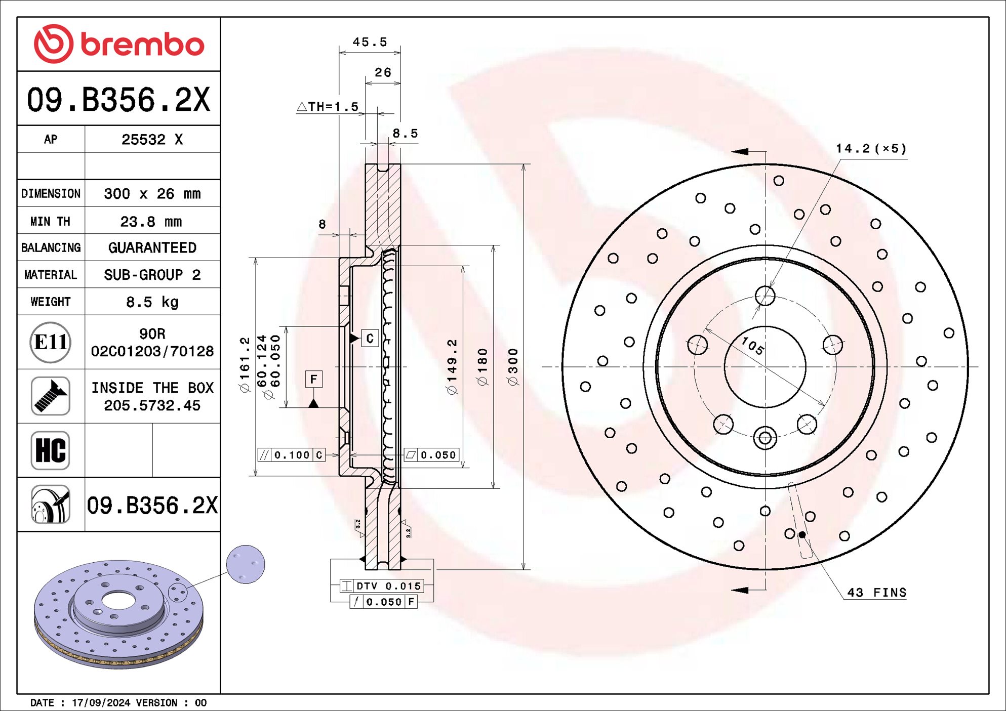 Remschijf Brembo 09.B356.2X