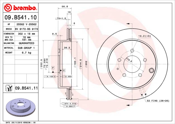 Brembo Remschijven 09.B541.11