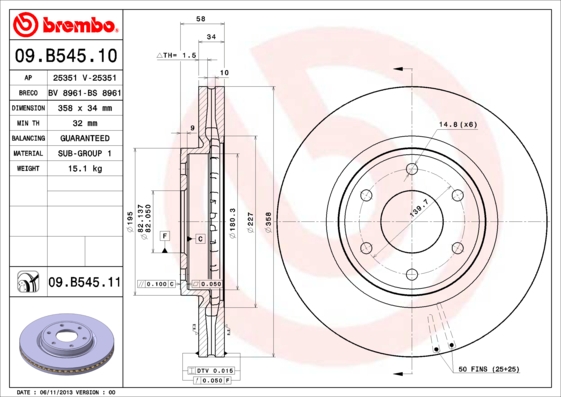 Remschijven Brembo 09.B545.11