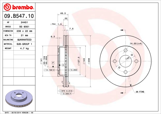 Remschijven Brembo 09.B547.10