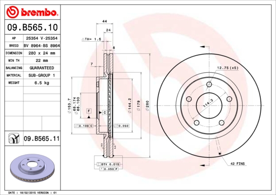 Brembo Remschijven 09.B565.11