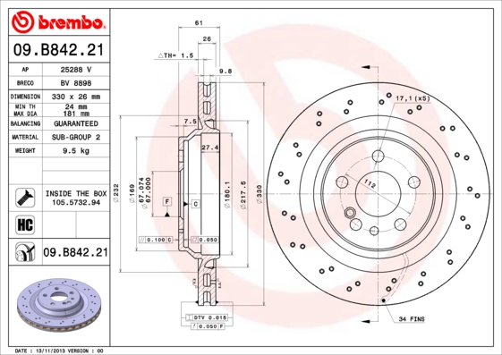 Brembo Remschijven 09.B842.21