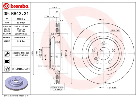 Brembo Remschijven 09.B842.31