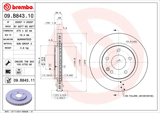 Brembo Remschijven 09.B843.11