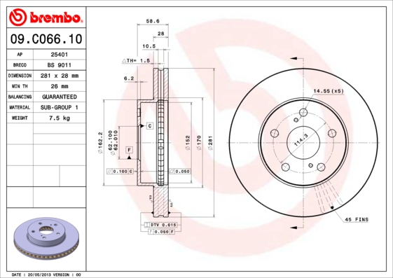 Remschijven Brembo 09.C066.10