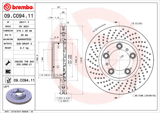 Remschijven Brembo 09.C094.11