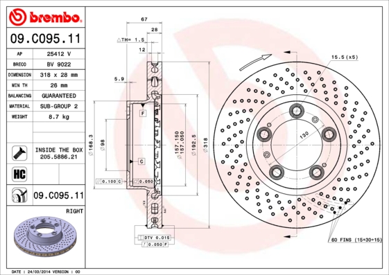 Remschijven Brembo 09.C095.11