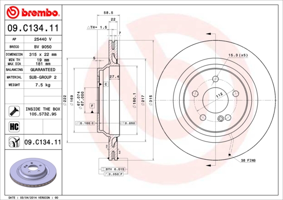 Brembo Remschijven 09.C134.11