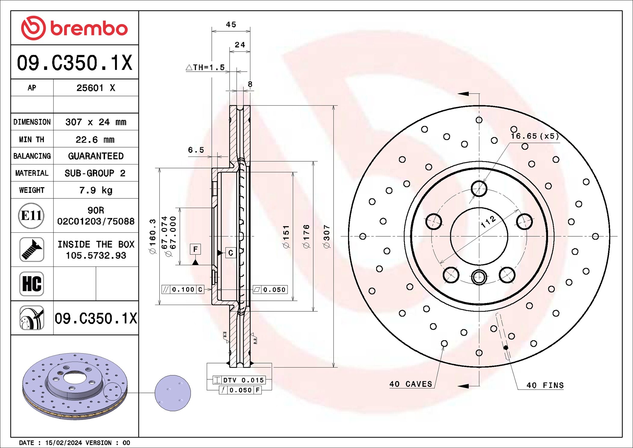 Brembo Remschijf 09.C350.1X
