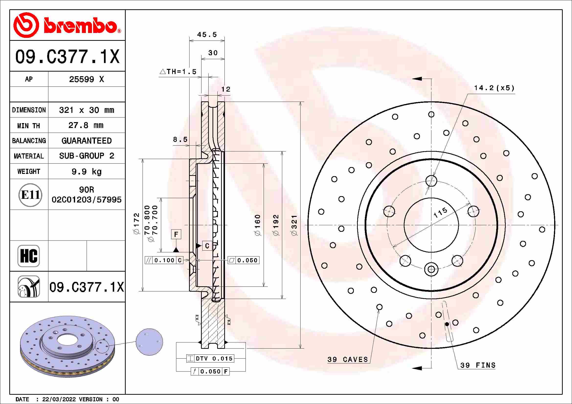 Remschijven Brembo 09.C377.1X