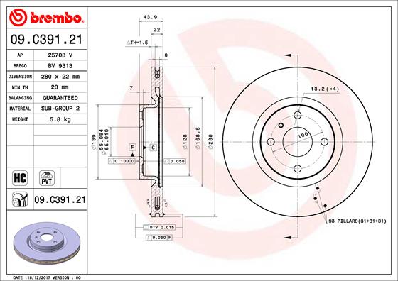 Brembo Remschijven 09.C391.21