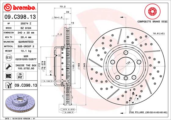 Remschijven Brembo 09.C398.13