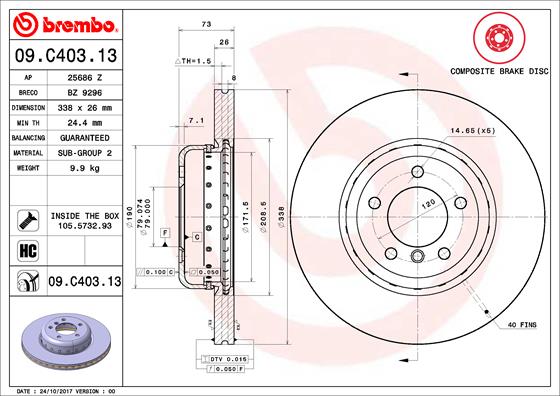 Remschijven Brembo 09.C403.13