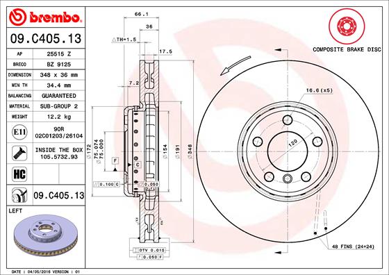 Brembo Remschijven 09.C405.13