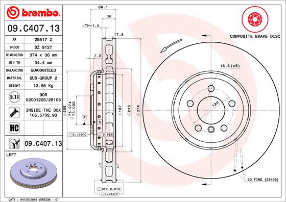 Brembo Remschijven 09.C407.13