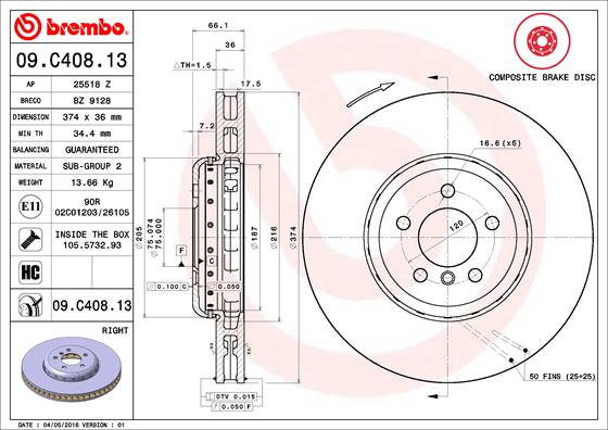 Brembo Remschijven 09.C408.13