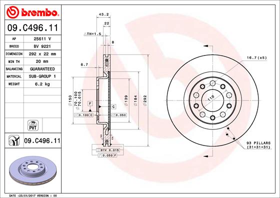 Brembo Remschijven 09.C496.11