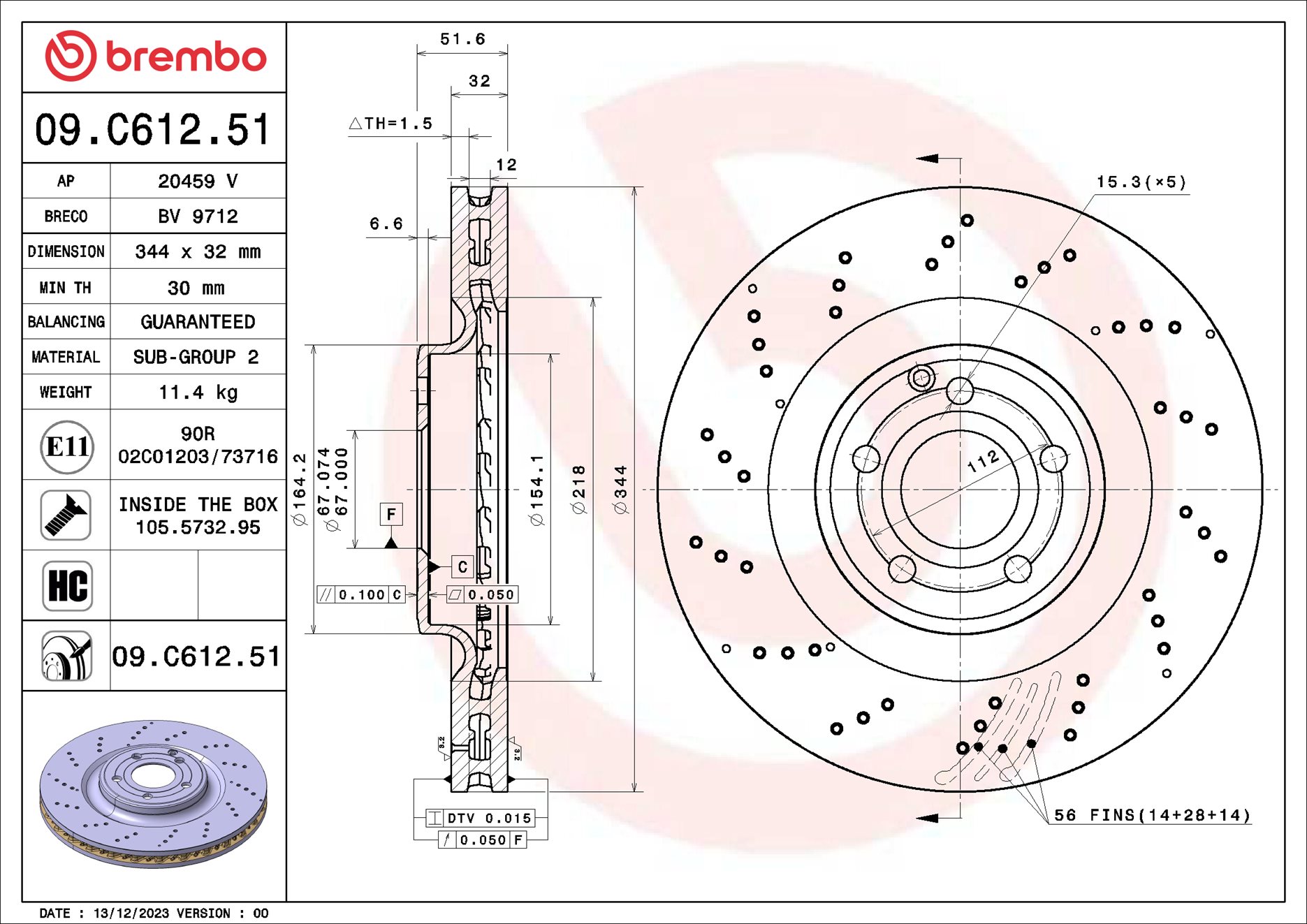 Brembo Remschijf 09.C612.51
