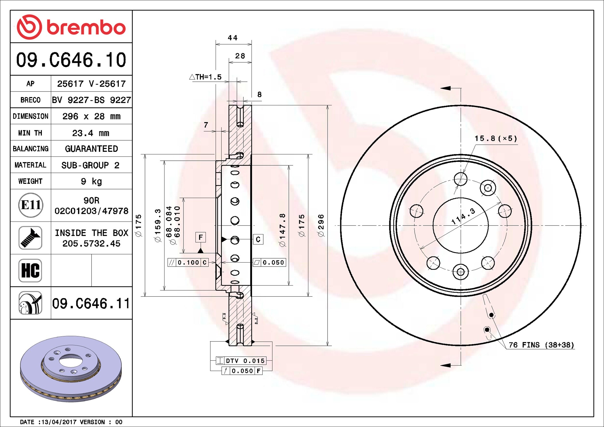 Brembo Remschijven 09.C646.11