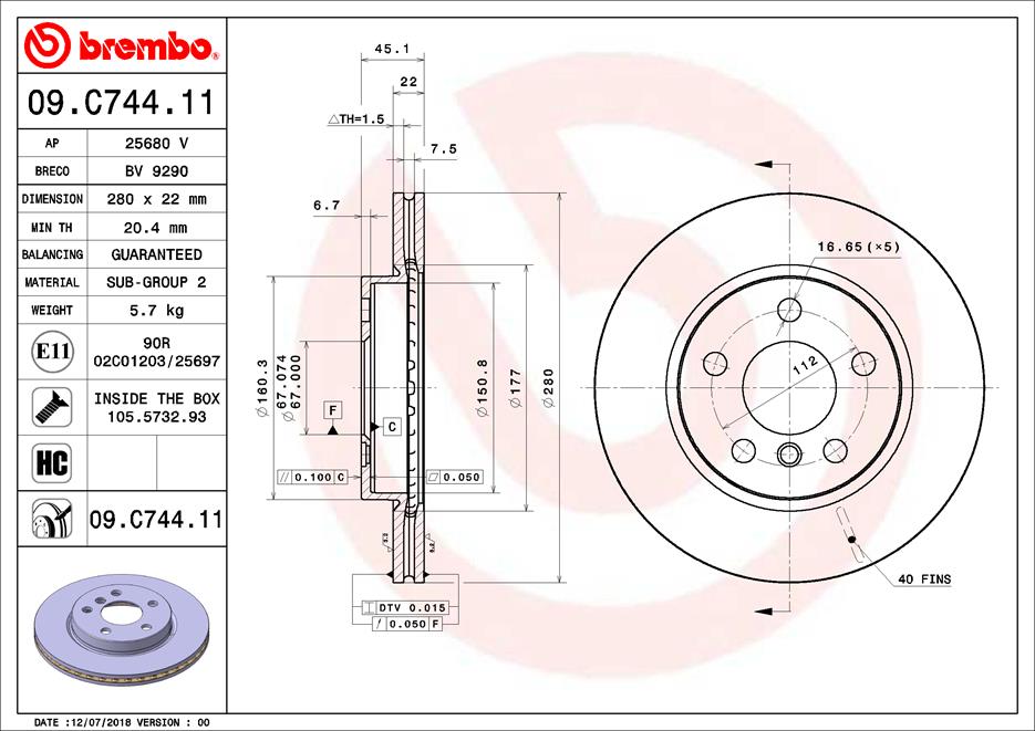 Brembo Remschijven 09.C744.11