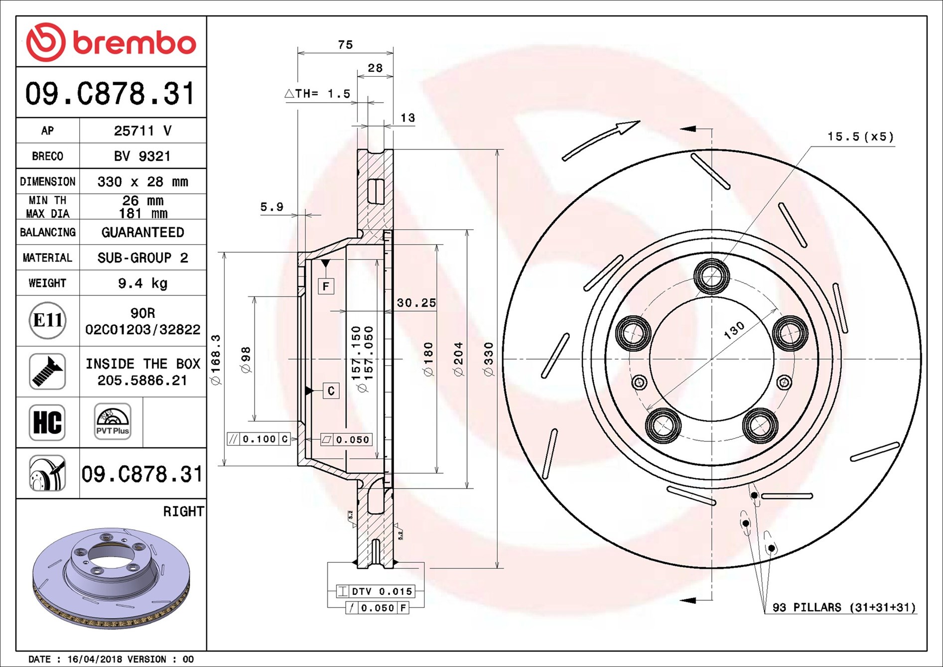 Brembo Remschijven 09.C878.31