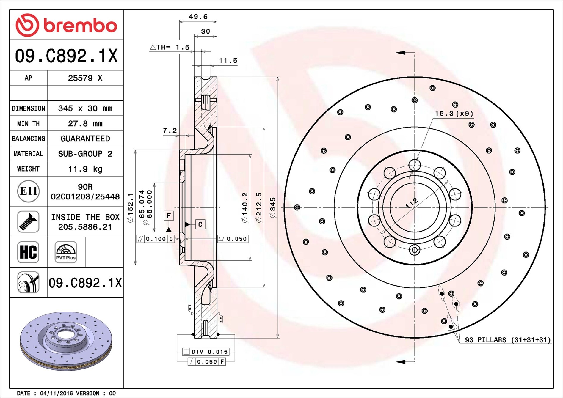 Brembo Remschijven 09.C892.1X