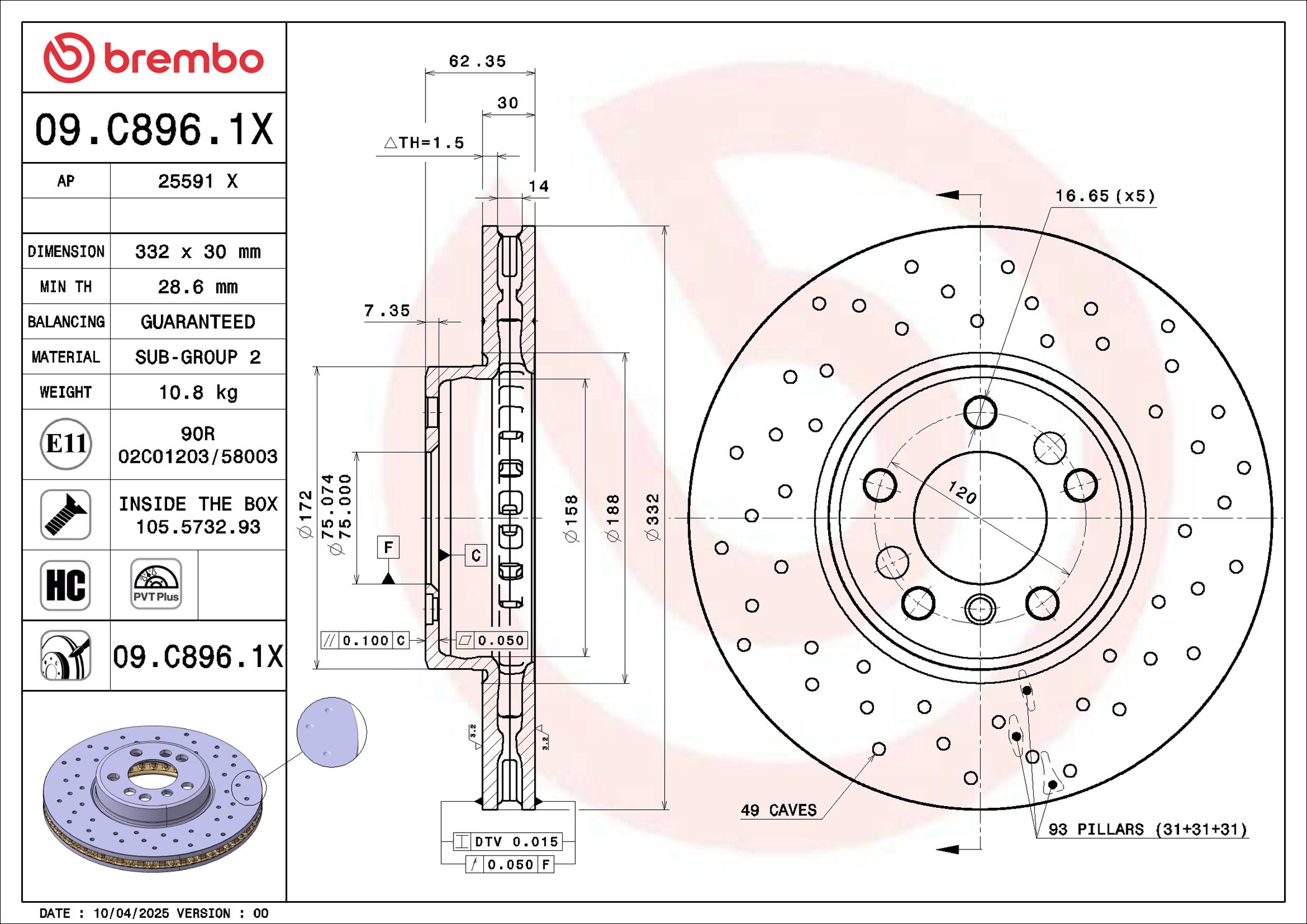 Remschijf Brembo 09.C896.1X