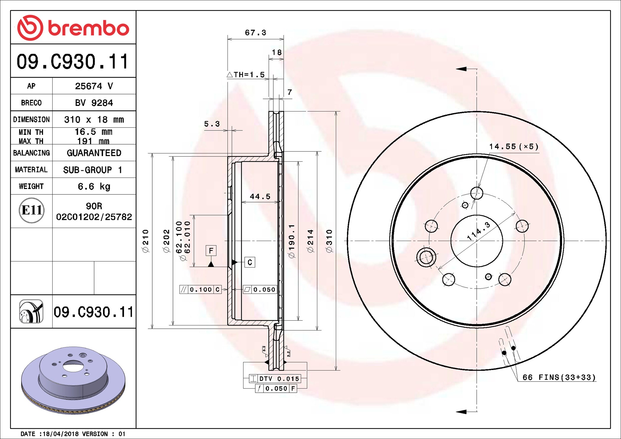 Brembo Remschijven 09.C930.11