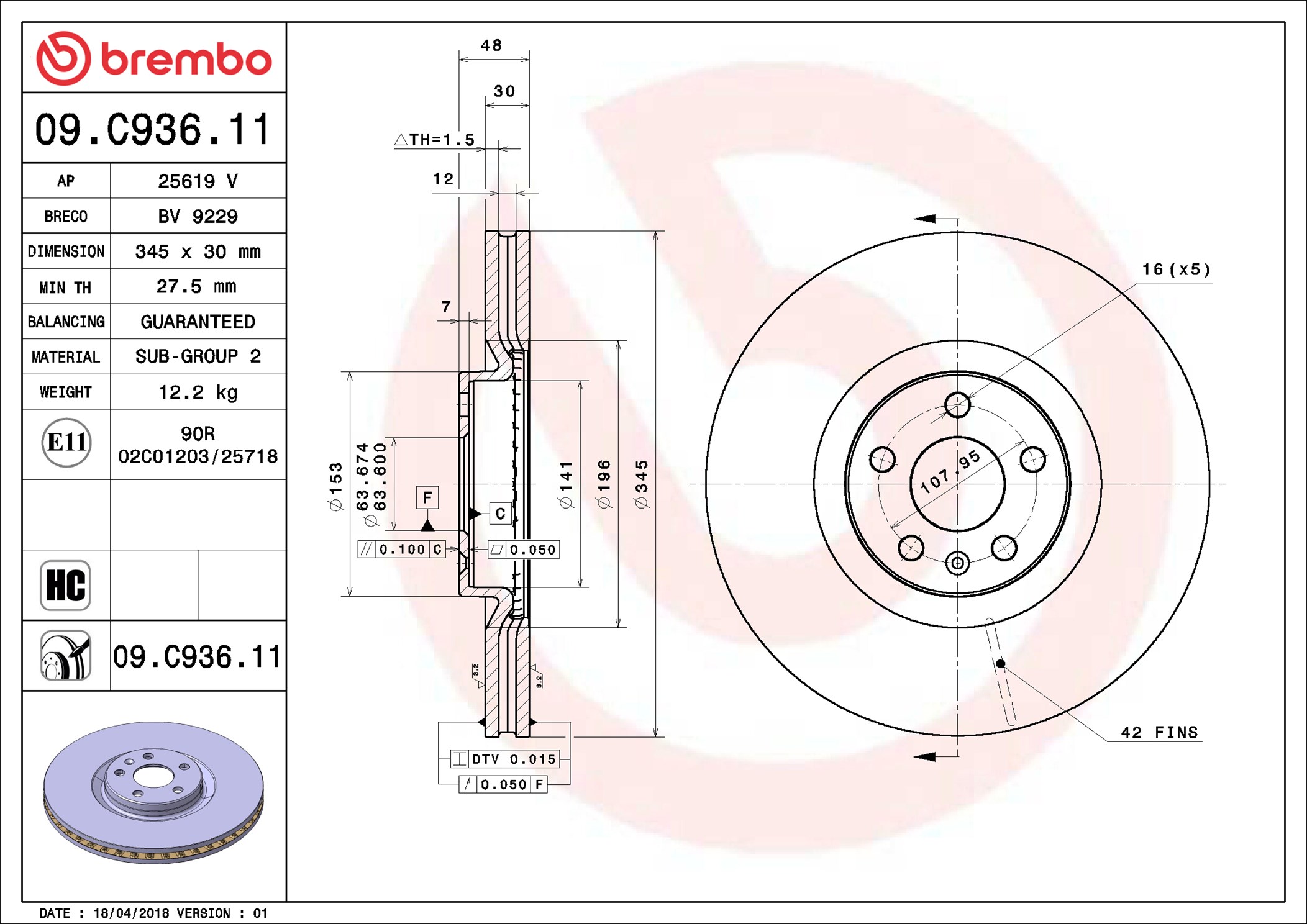 Brembo Remschijven 09.C936.11
