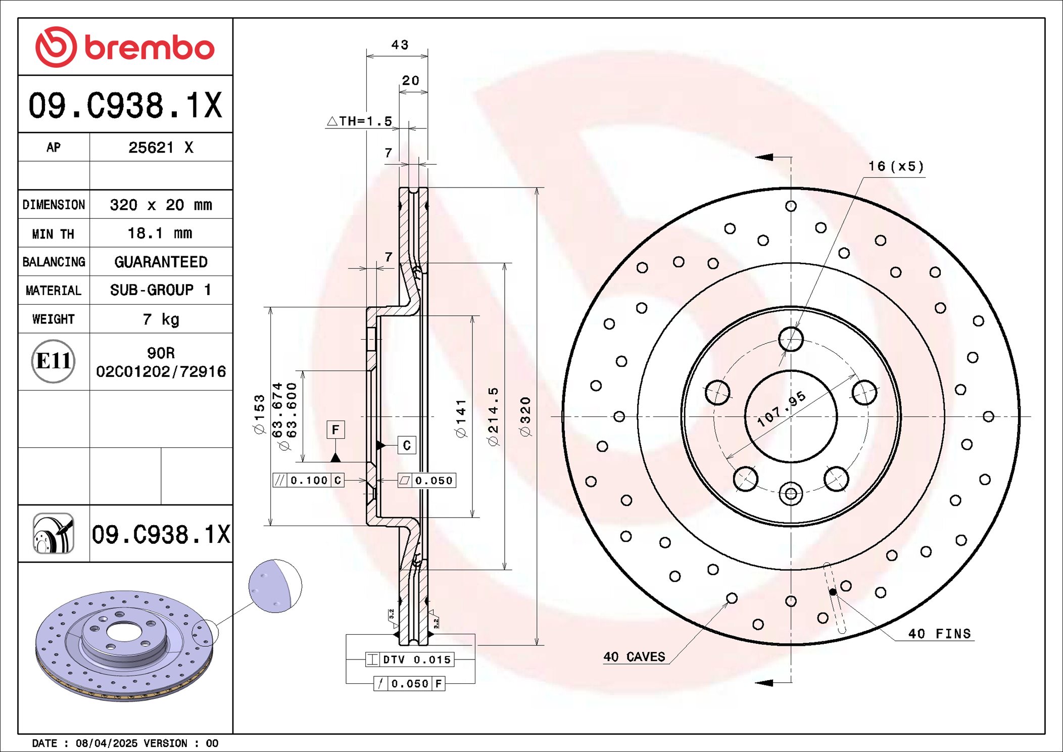 Remschijf Brembo 09.C938.1X