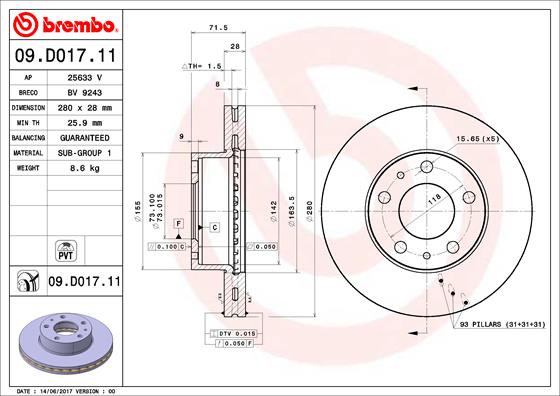 Remschijven Brembo 09.D017.11