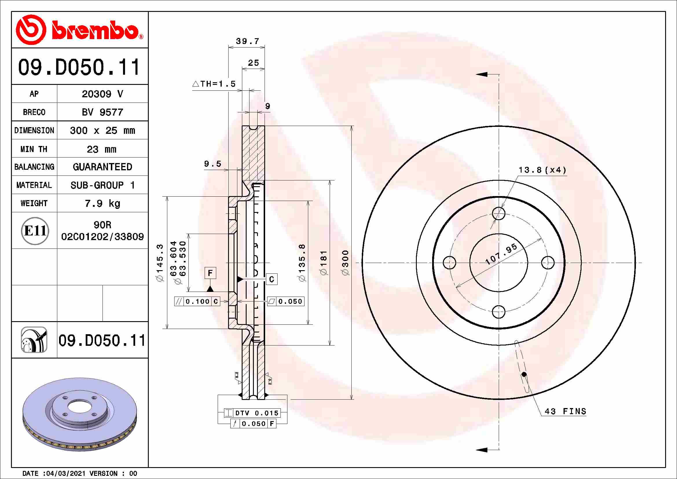 Remschijven Brembo 09.D050.11