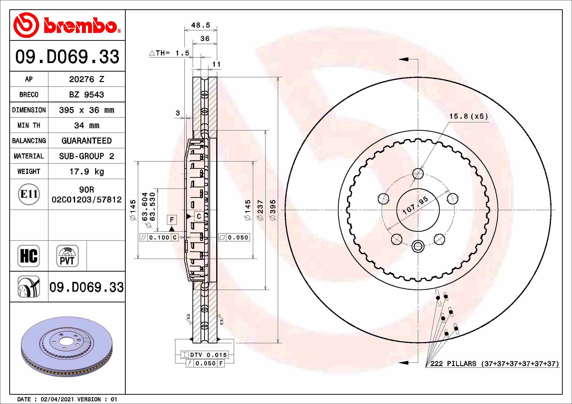 Remschijven Brembo 09.D069.33